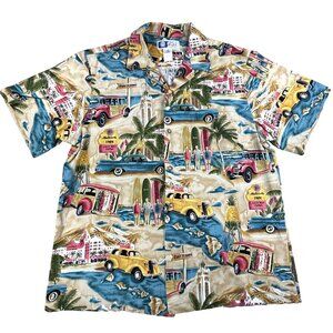 Vtg Styled by RJC Ltd Shirt Hawaiian Camp Travel Resort Mens M USA Surfer Cars